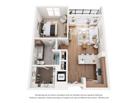Floor plan for 1 bed, 1 bath, 741 sqft